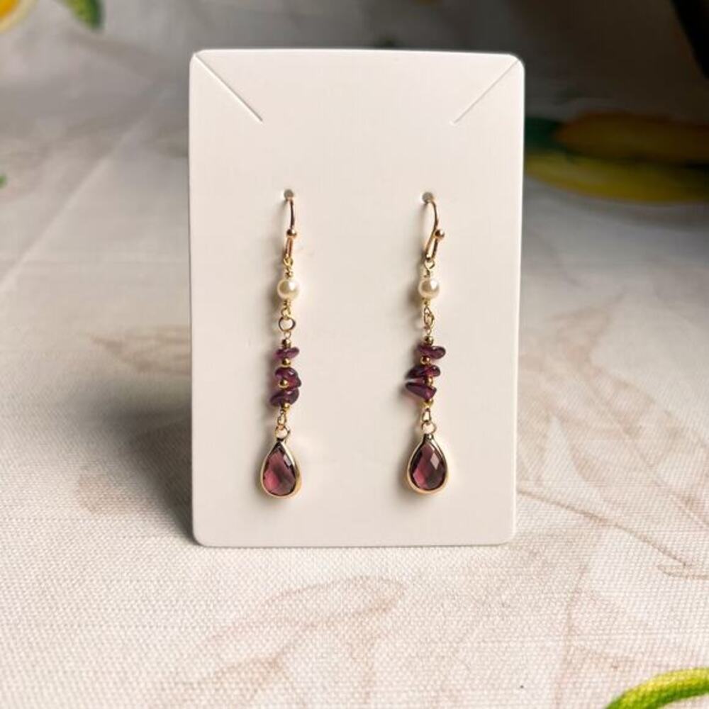 Garnet Pearl January Birthstone Boho Bohemian Minimalist Earthy Casual Earrings